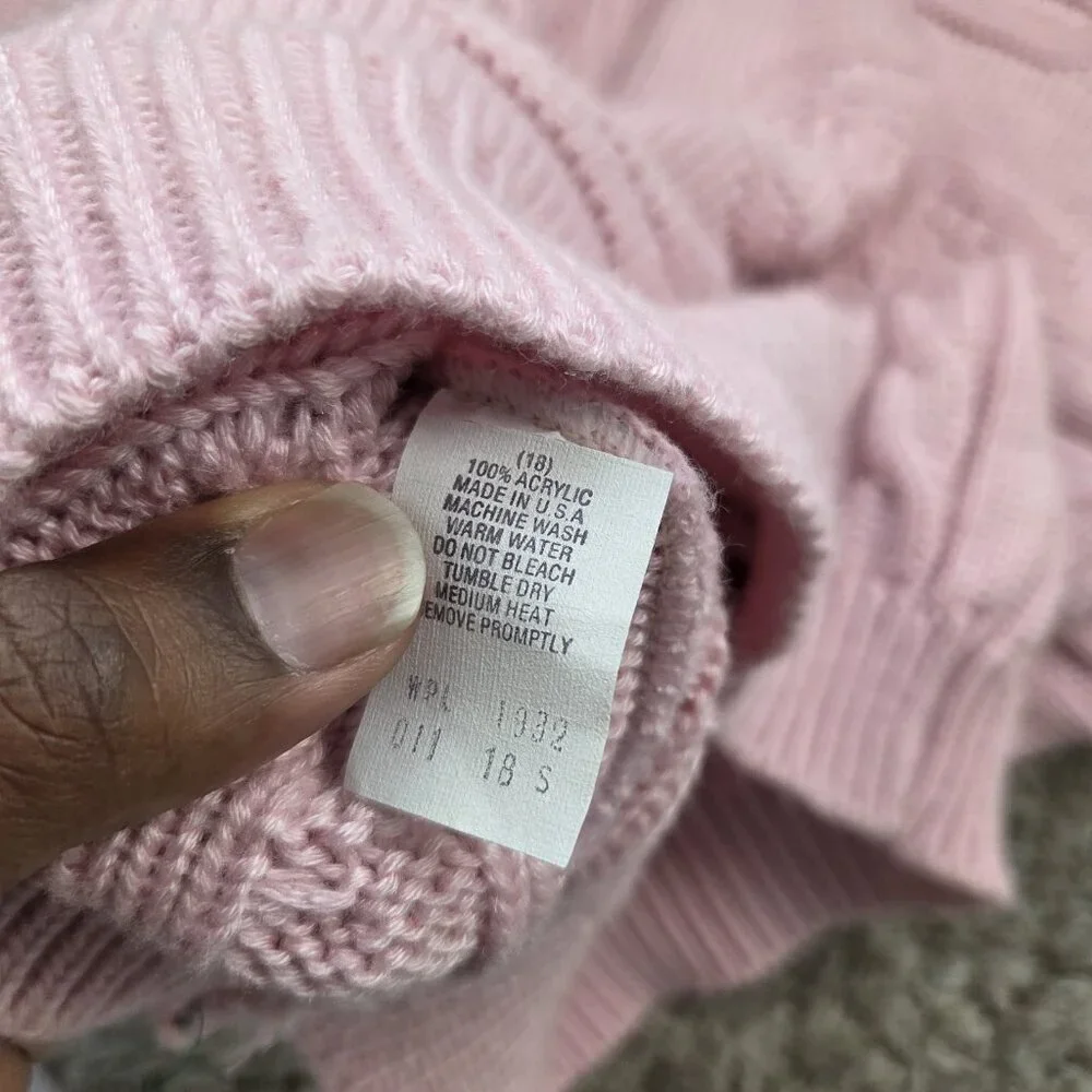 Vintage Garland Sweater Womens 18 Knit Rose Pink Made In USA Crew Long Sleeve